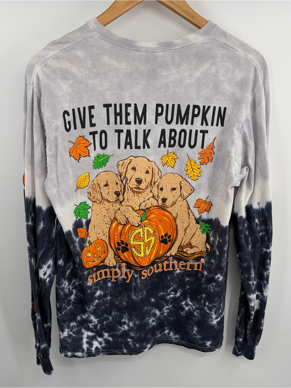 Simply Southern pumpkin Halloween dog graphic tie dye long sleeve tee women’s M